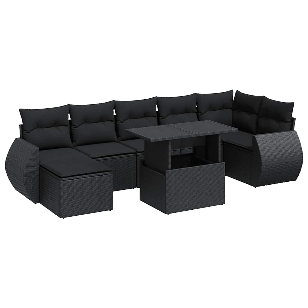 Set Divani da Giardino con Cuscini 8 pz Nero in Polyrattan | homemem39