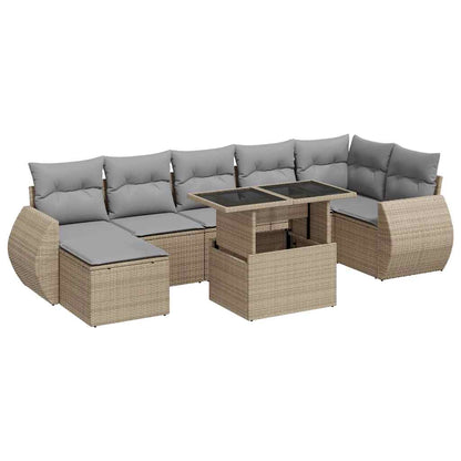 Set Divano da Giardino 8 pz con Cuscini Beige in Polyrattan | homemem39