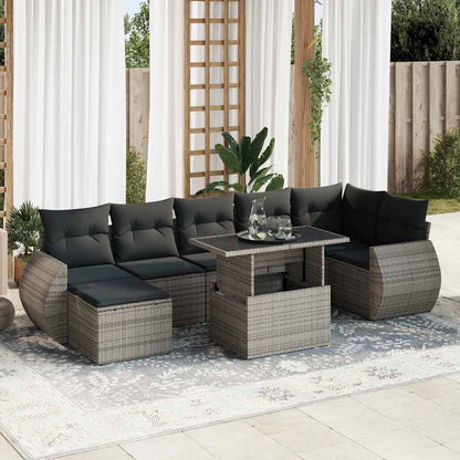 Set Divano da Giardino 8 pz con Cuscini Grigio in Polyrattan