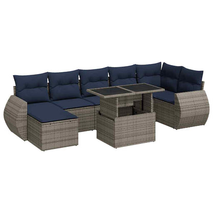 Set Divano da Giardino 8pz con Cuscini Grigio Polyrattan Acacia