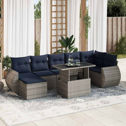 Set Divano da Giardino 8pz con Cuscini Grigio Polyrattan Acacia | homemem39