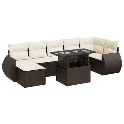 Set Divani da Giardino 8 pz con Cuscini Marrone in Polyrattan | homemem39