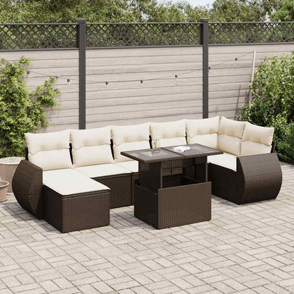 Set Divani da Giardino 8 pz con Cuscini Marrone in Polyrattan | homemem39