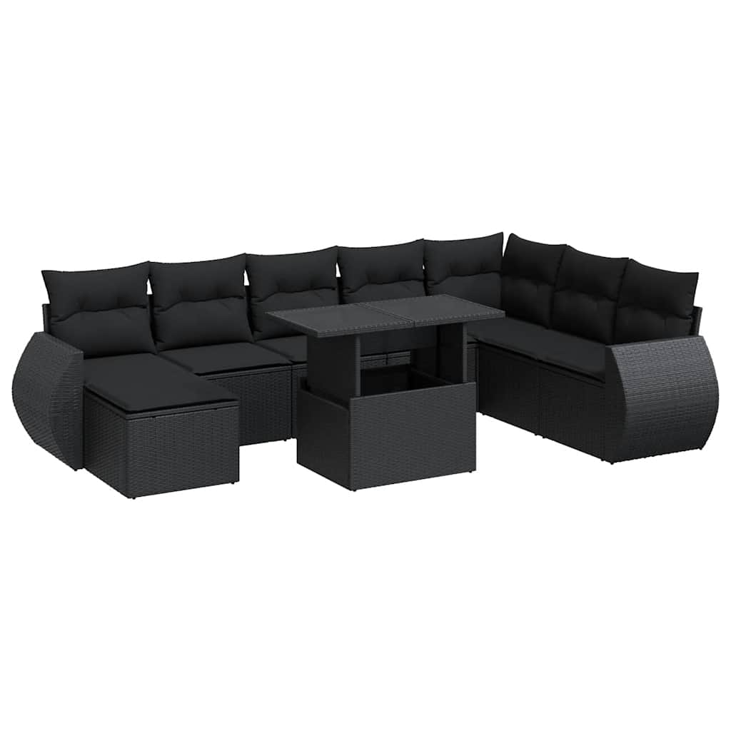 Set Divani da Giardino 9 pz con Cuscini Nero in Polyrattan | homemem39