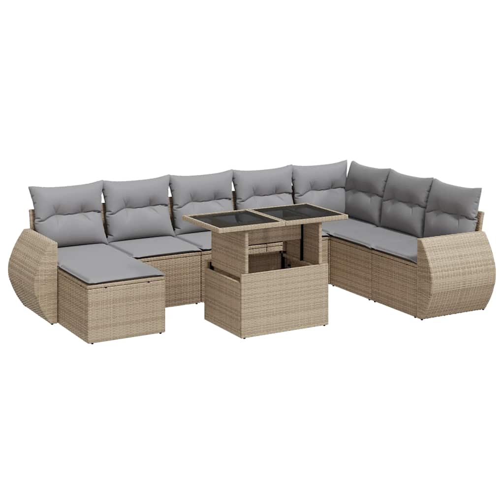 Set Divano da Giardino 9 pz con Cuscini Beige in Polyrattan | homemem39