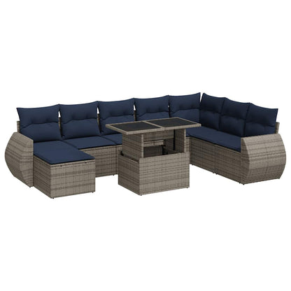 Set Divani Giardino 9 pz con Cuscini Polyrattan Acacia Grigio | homemem39