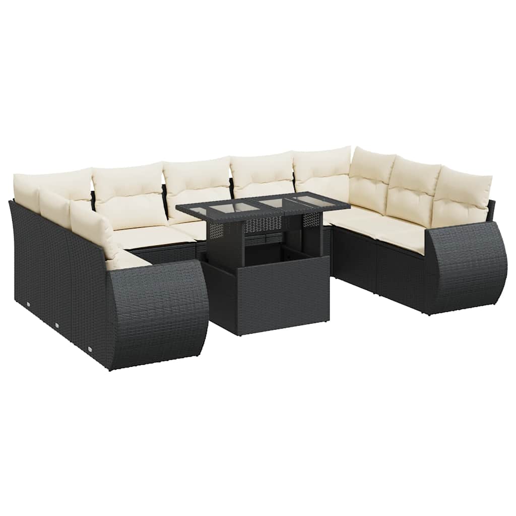 Set Divani da Giardino 10pz con Cuscini in Polyrattan Nero | homemem39