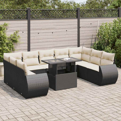 Set Divani da Giardino 10pz con Cuscini in Polyrattan Nero | homemem39