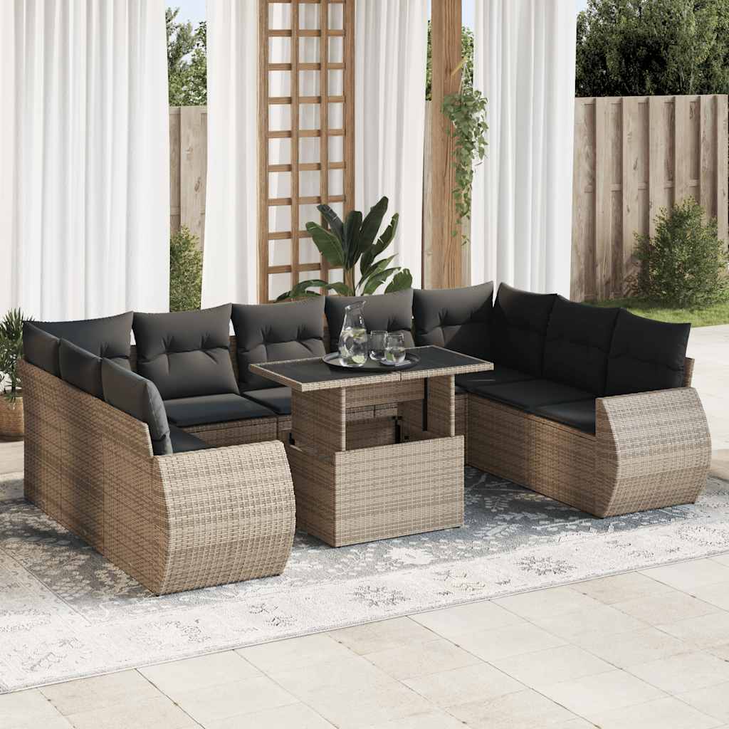 Set Divano da Giardino 10 pz con Cuscini Grigio in Polyrattan | homemem39