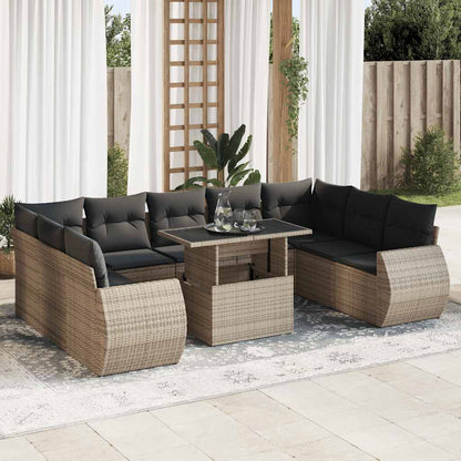 Set Divano da Giardino 10 pz con Cuscini Grigio in Polyrattan | homemem39