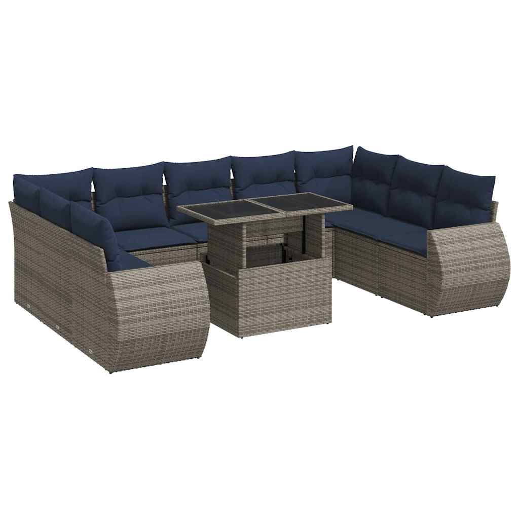 Divano Giardino 10 pz con Cuscini Grigio in Polyrattan Acacia | homemem39