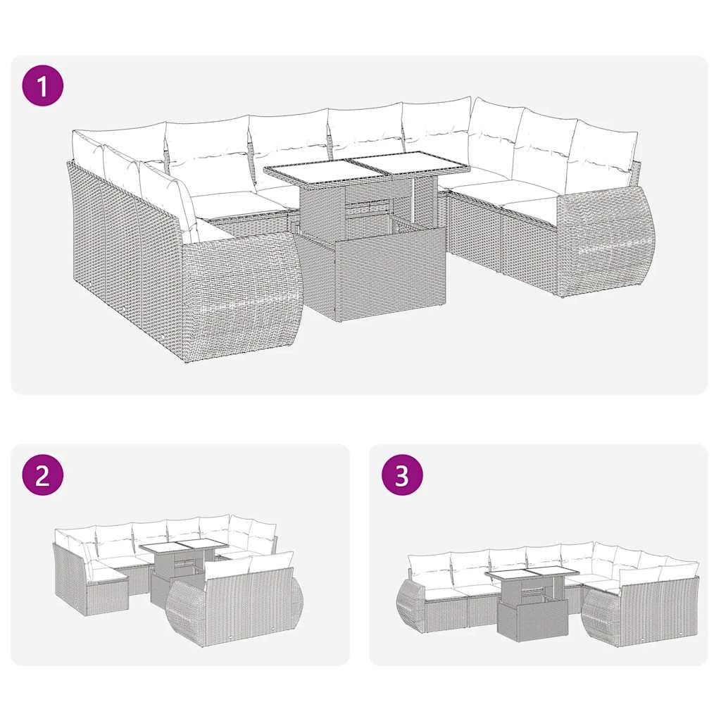 Divano Giardino 10 pz con Cuscini Grigio in Polyrattan Acacia | homemem39