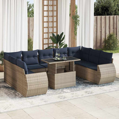 Divano Giardino 10 pz con Cuscini Grigio in Polyrattan Acacia | homemem39
