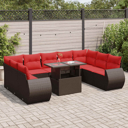 Set Divani Giardino 10 pz con Cuscini Polyrattan Marrone Acacia