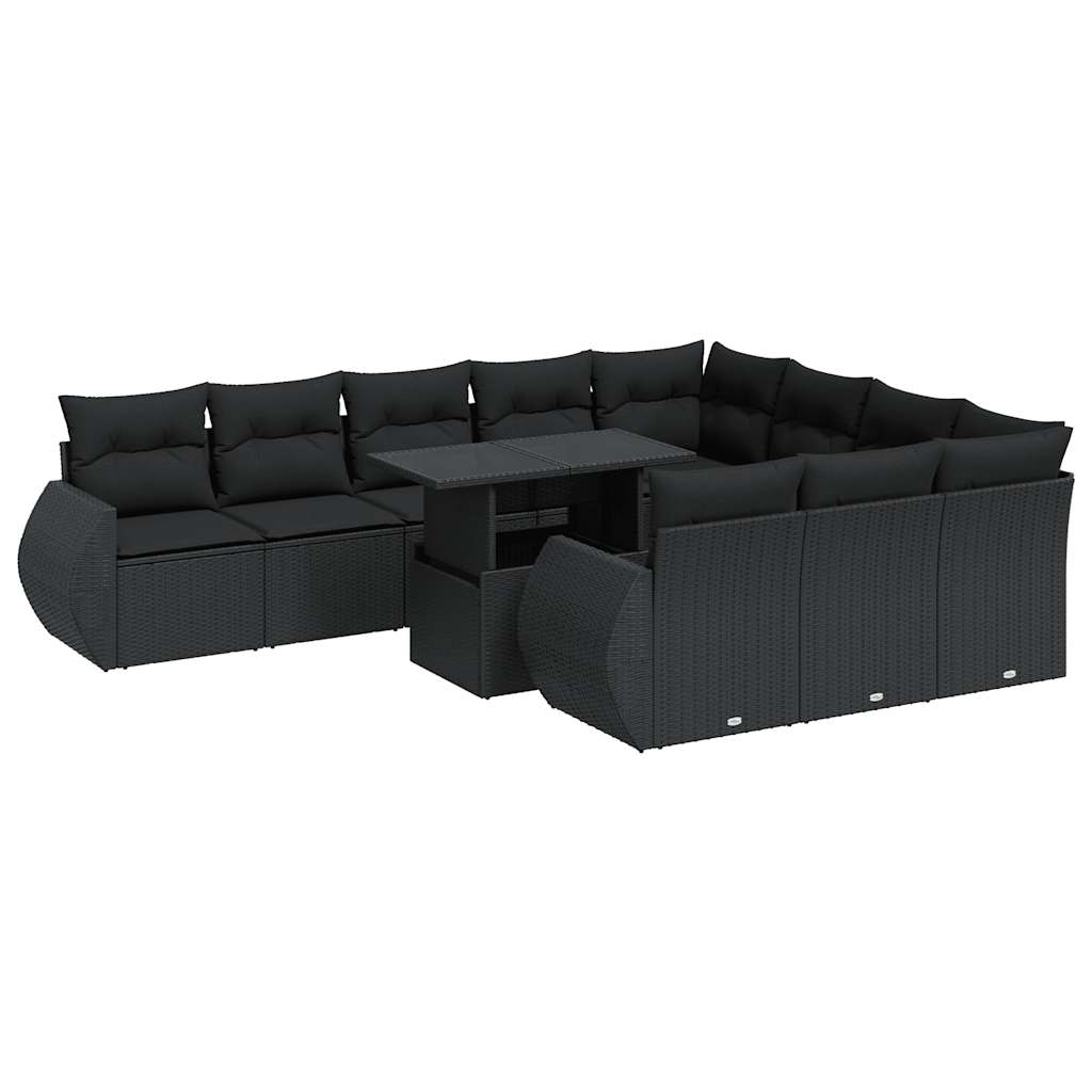Set Divani da Giardino 11 pz con Cuscini in Polyrattan Nero | homemem39