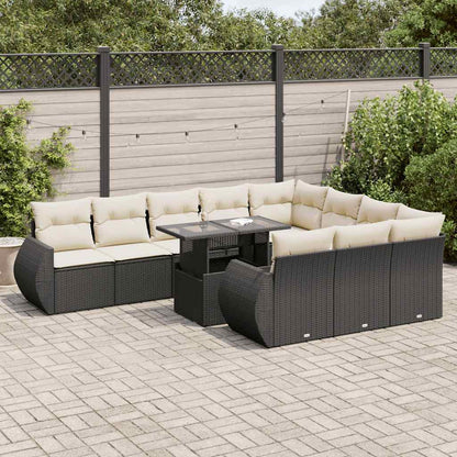 Set Divani da Giardino 11 pz con Cuscini in Polyrattan Nero | homemem39