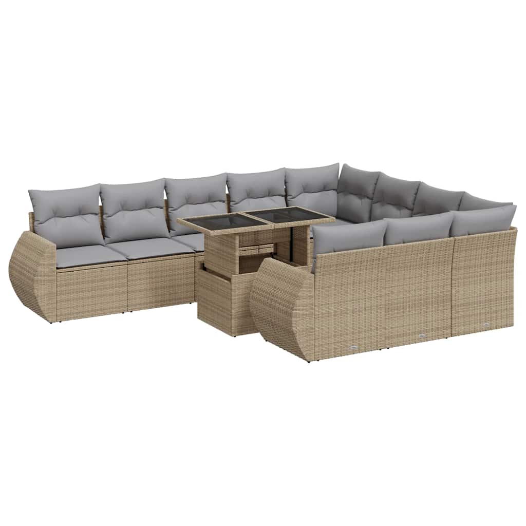 Set Divani da Giardino 11 pz con Cuscini Beige in Polyrattan | homemem39
