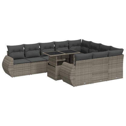 Set Divani da Giardino 11 pz con Cuscini in Polyrattan Grigio | homemem39