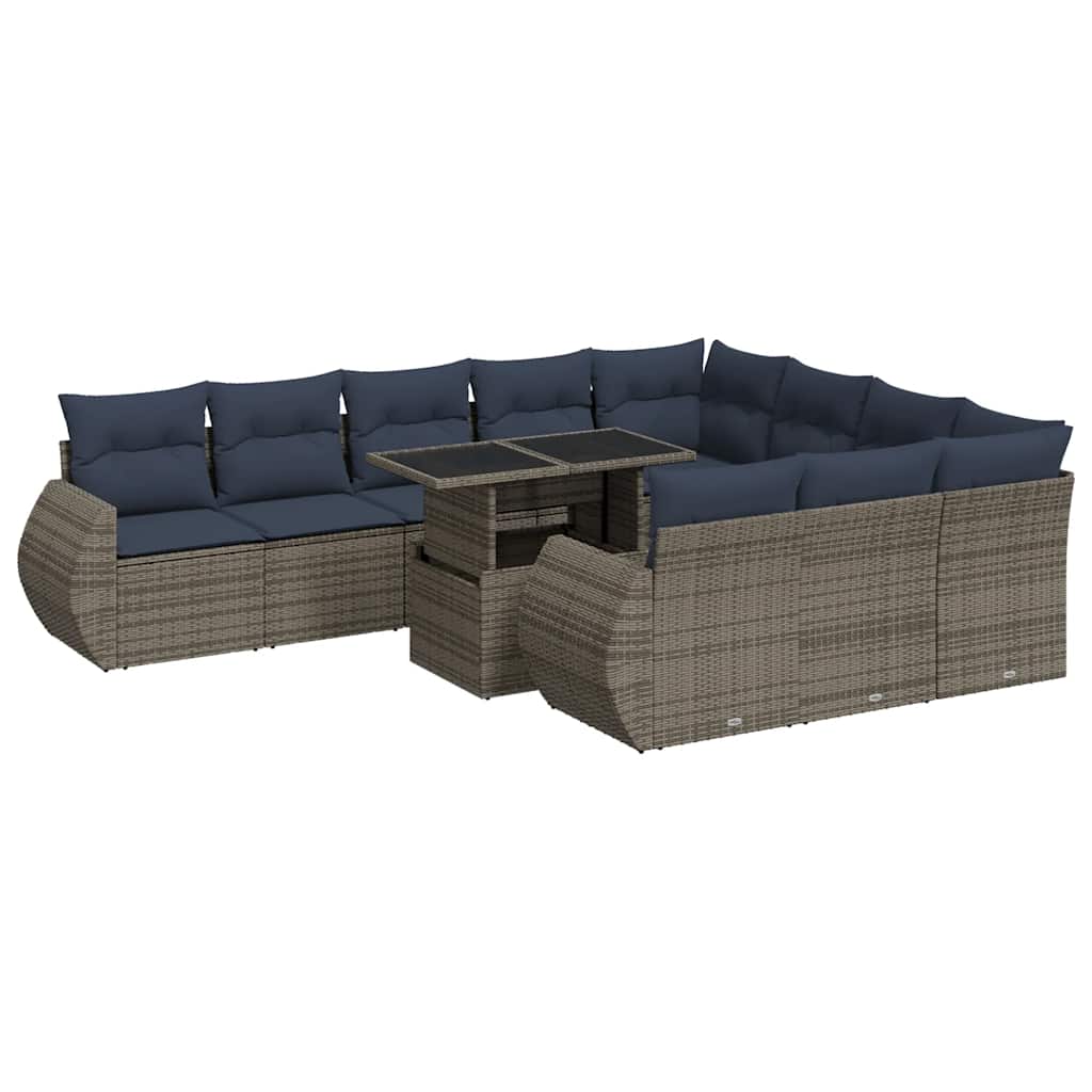 Set Divani Giardino 11 pz con Cuscini Polyrattan Acacia Grigio | homemem39