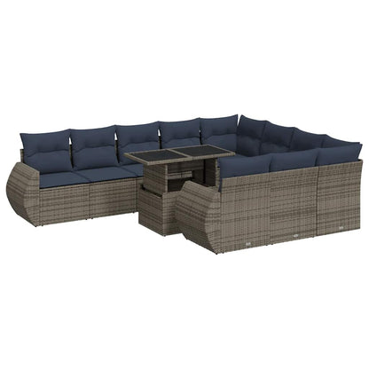 Set Divani Giardino 11 pz con Cuscini Polyrattan Acacia Grigio | homemem39