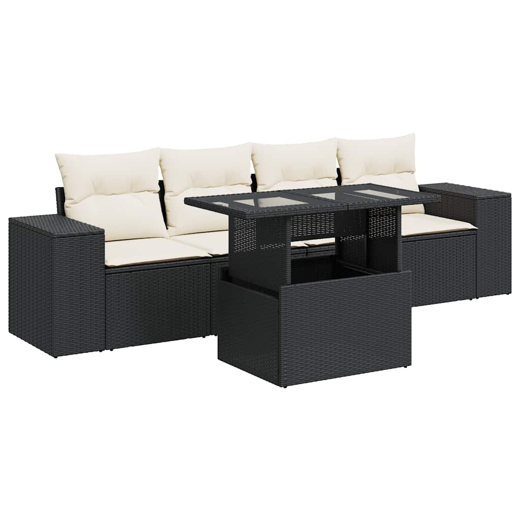 Set Divani da Giardino 5 pz con Cuscini in Polyrattan Nero | homemem39