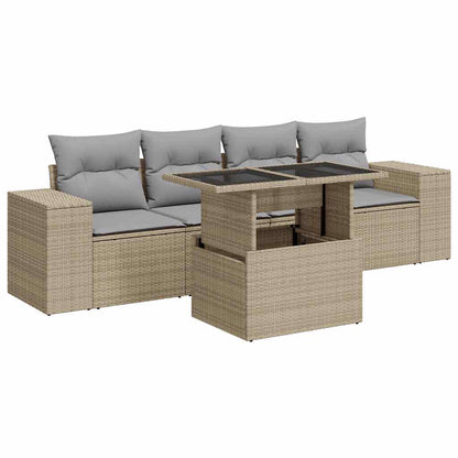 Set Divano da Giardino 5 pz con Cuscini Beige in Polyrattan | homemem39