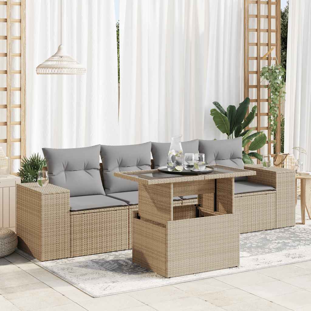 Set Divano da Giardino 5 pz con Cuscini Beige in Polyrattan | homemem39