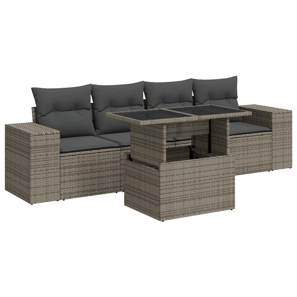 Set Divano da Giardino 5 pz con Cuscini Grigio in Polyrattan | homemem39