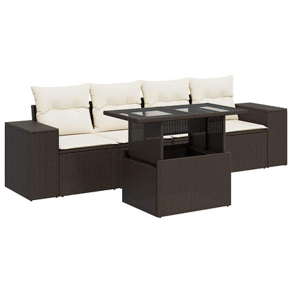 Set Divano da Giardino 5 pz con Cuscini Marrone in Polyrattan | homemem39