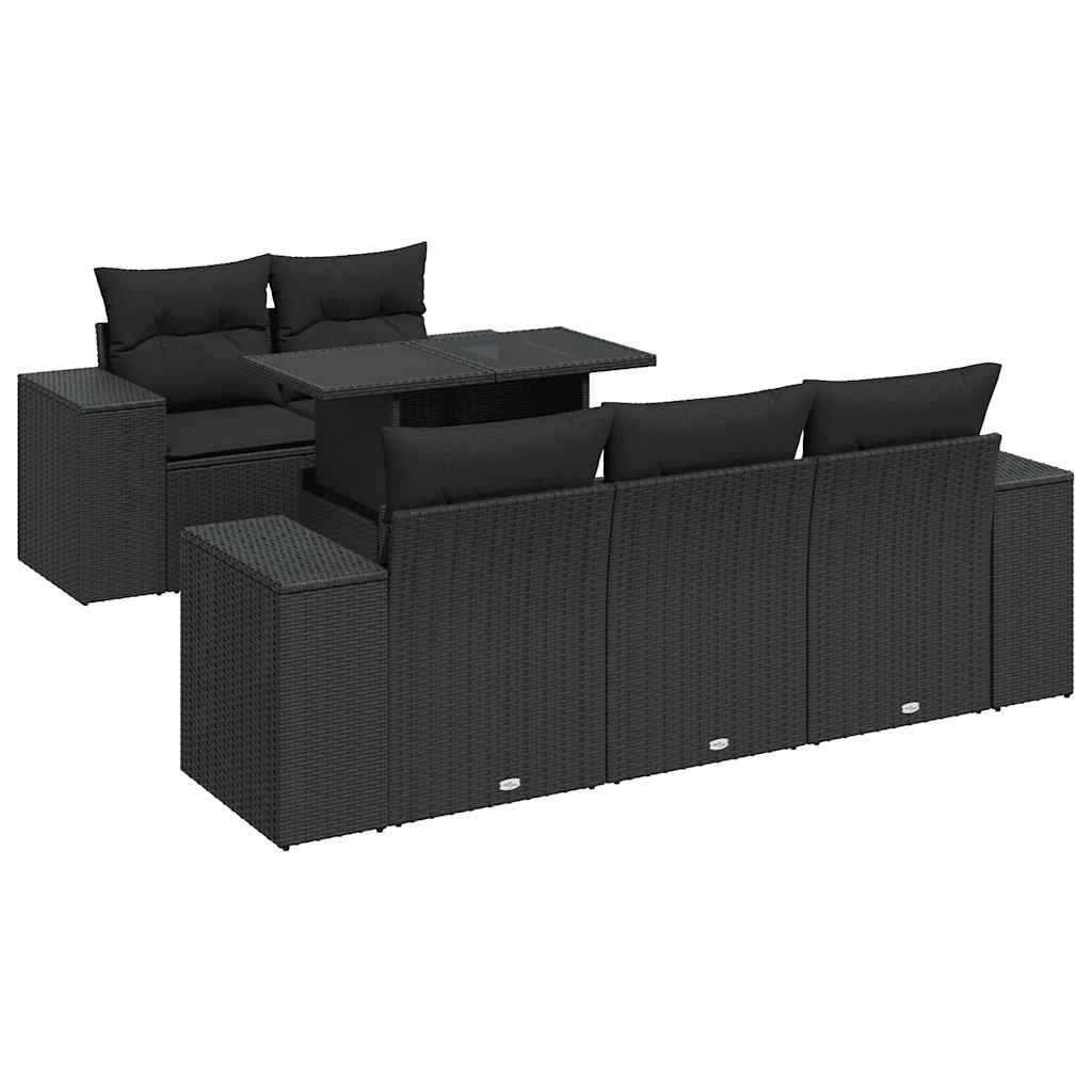 Set Divano da Giardino 6 pz con Cuscini Nero in Polyrattan | homemem39