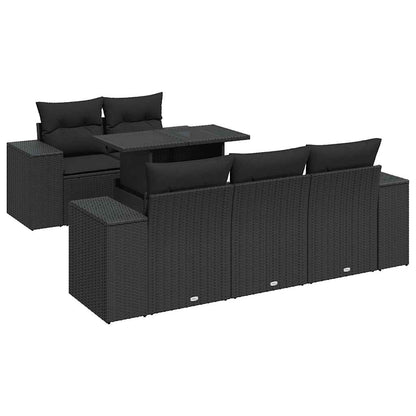 Set Divano da Giardino 6 pz con Cuscini Nero in Polyrattan | homemem39