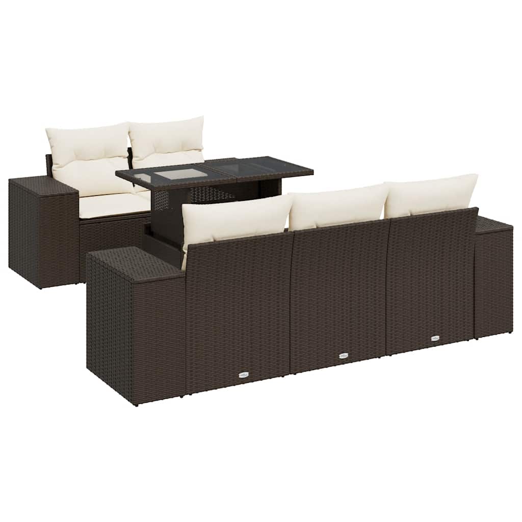 Set Divano da Giardino 6 pz con Cuscini Marrone in Polyrattan - homemem39
