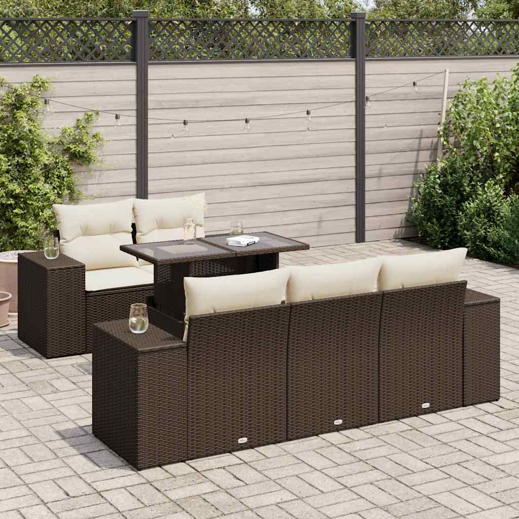 Set Divano da Giardino 6 pz con Cuscini Marrone in Polyrattan - homemem39