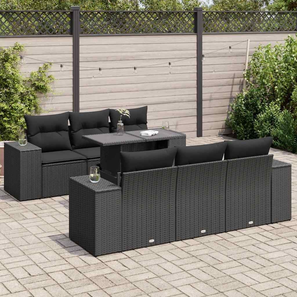 Set Divani da Giardino con Cuscini 7pz Nero Polyrattan | homemem39