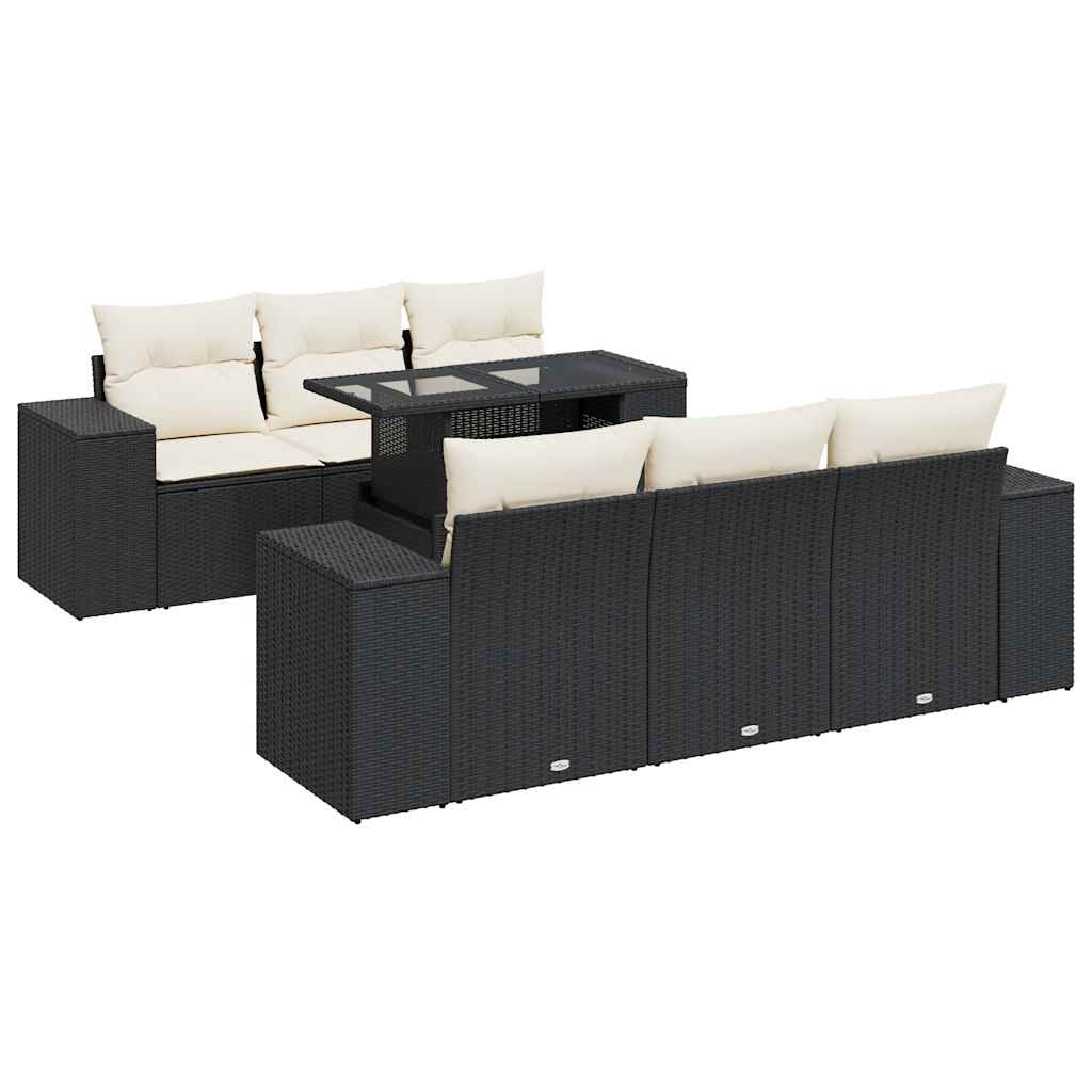 Set Divani da Giardino con Cuscini 7pz Nero Polyrattan | homemem39