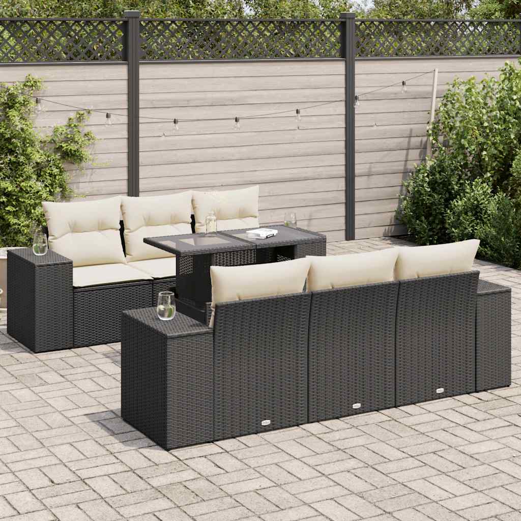 Set Divani da Giardino con Cuscini 7pz Nero Polyrattan - homemem39