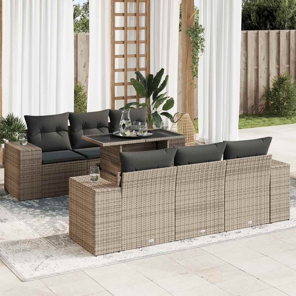 Set Divani da Giardino 7 pz con Cuscini Grigio in Polyrattan | homemem39