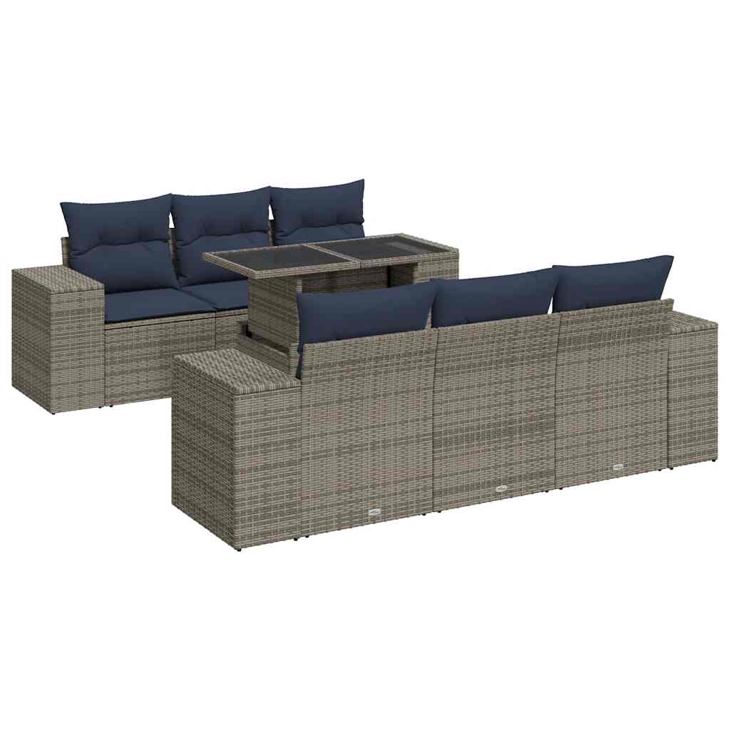 Set Divani da Giardino 7pz con Cuscini Grigio Polyrattan Acacia | homemem39
