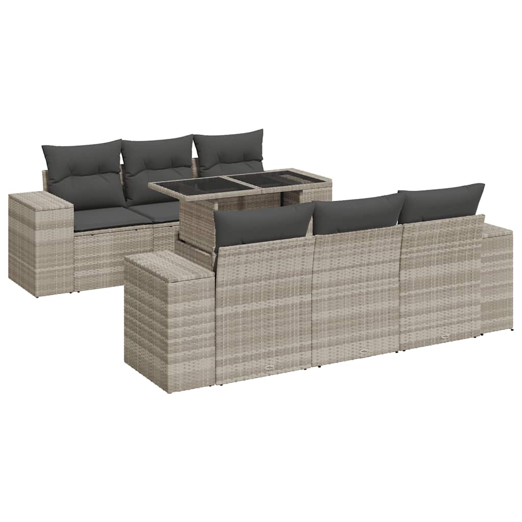 Set Divani da Giardino 7pz con Cuscini Grigio Chiaro Polyrattan - homemem39