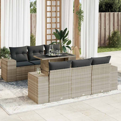 Set Divani da Giardino 7pz con Cuscini Grigio Chiaro Polyrattan - homemem39