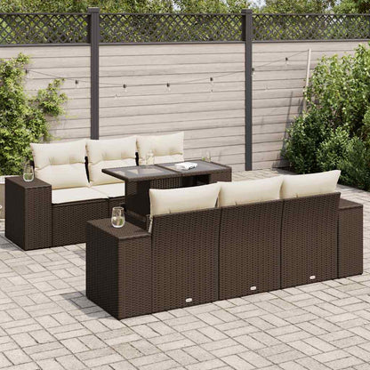 Set Divani da Giardino 7 pz con Cuscini Marrone in Polyrattan | homemem39