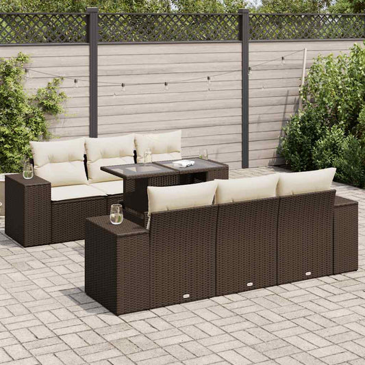 Set Divani da Giardino 7 pz con Cuscini Marrone in Polyrattan - homemem39