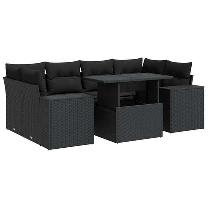 Set Divani da Giardino con Cuscini 7pz Nero Polyrattan | homemem39