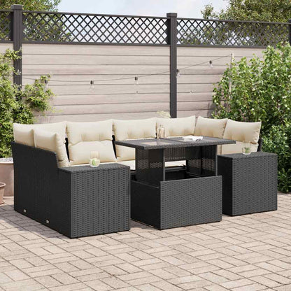 Set Divani da Giardino con Cuscini 7pz Nero Polyrattan | homemem39