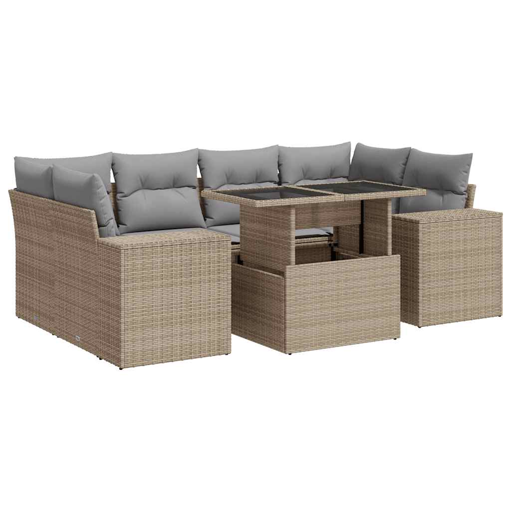 Set Divani da Giardino 7 pz con Cuscini Beige in Polyrattan - homemem39