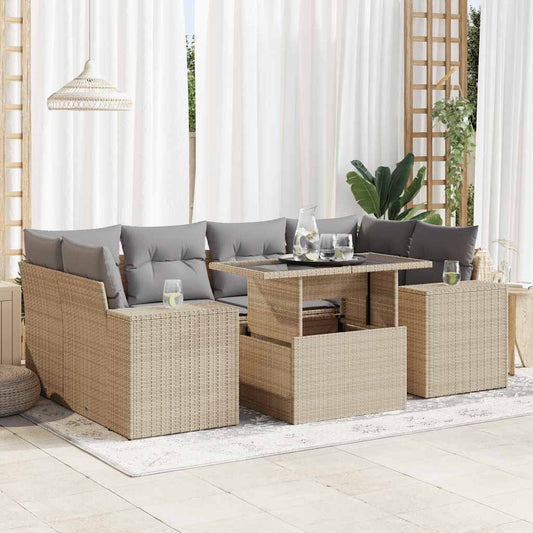 Set Divani da Giardino 7 pz con Cuscini Beige in Polyrattan - homemem39