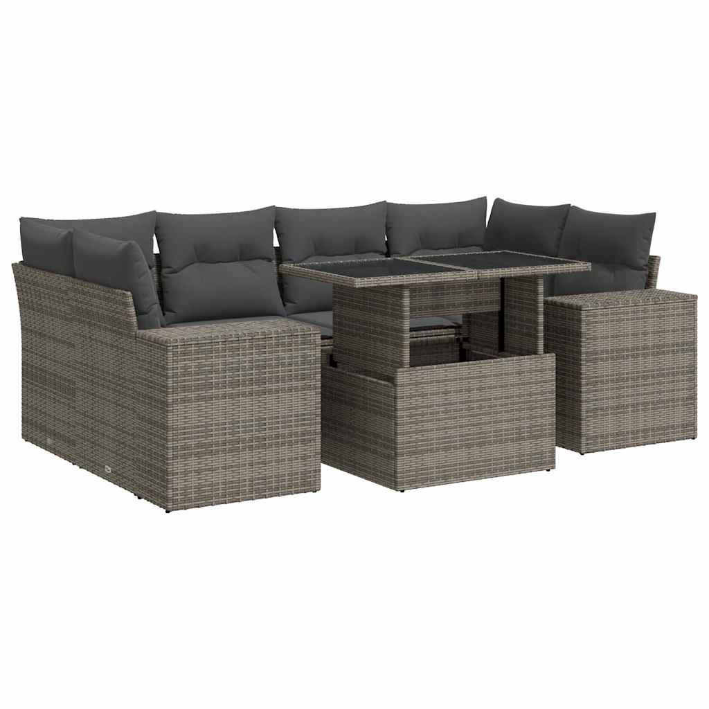 Set Divani da Giardino 7 pz con Cuscini Grigio in Polyrattan - homemem39