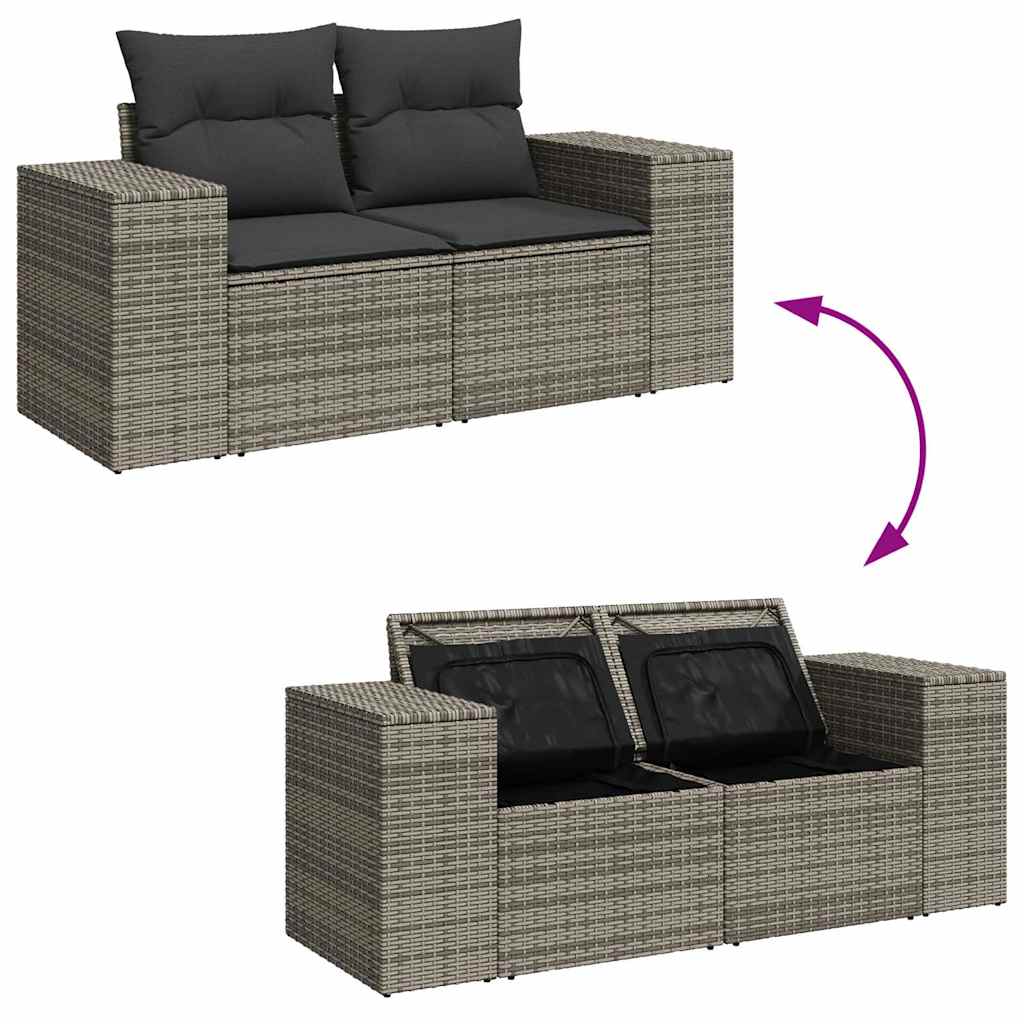 Set Divani da Giardino 7 pz con Cuscini Grigio in Polyrattan - homemem39