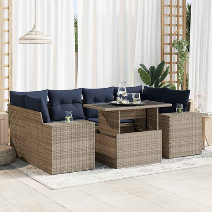 Set Divani da Giardino 7pz con Cuscini Grigio Polyrattan Acacia | homemem39
