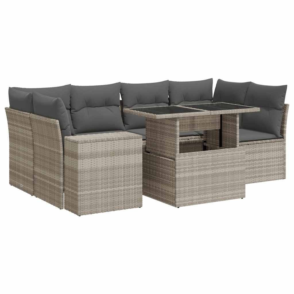 Set Divani da Giardino 7pz con Cuscini Grigio Chiaro Polyrattan - homemem39